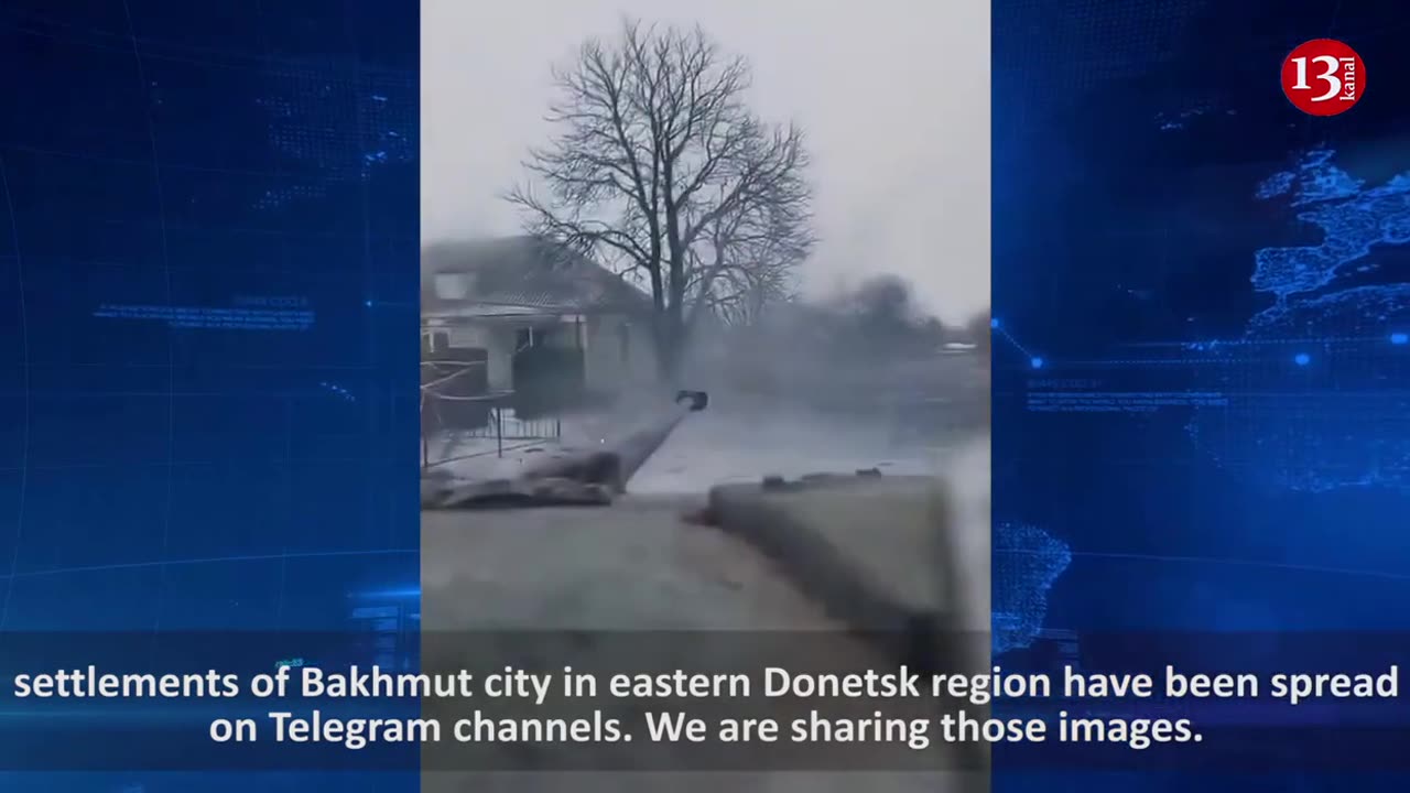 The area where Russians are hiding in Bakhmut is shelled with machine gun mounted on armored vehicle