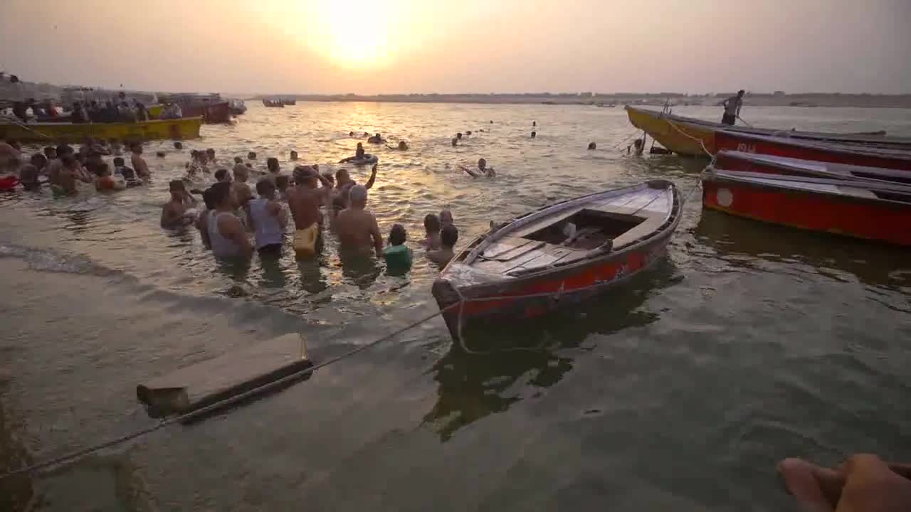 Upward Panning Shot of the River Ganges