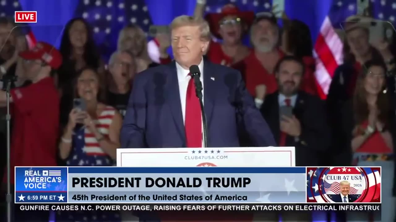 President Trump takes the stage to the crowd singing Happy Birthday to him