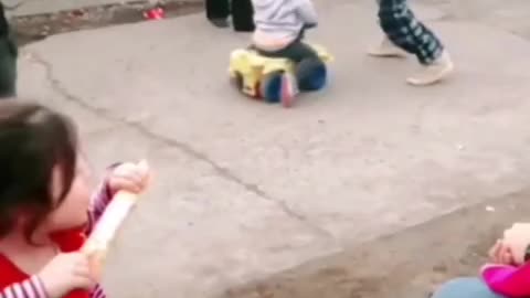 grandma dancing kicks a kid on the head.