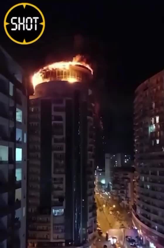 Fire in Batumi. (Georgia) The restaurant on the top floor of the VOX residential complex is on fire