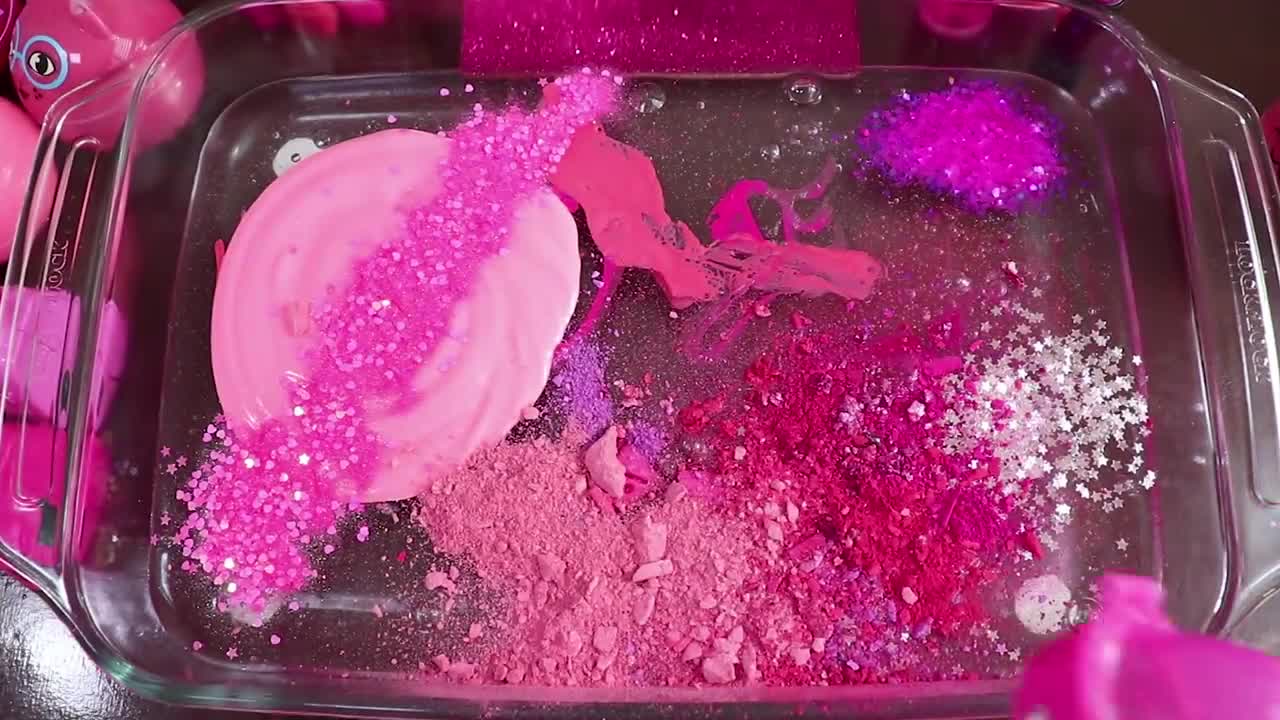 "Big Mega PINK!"Mixing "Neon Pink"Makeup,More Stuff Into slime!Most Satisfying Slime Video.