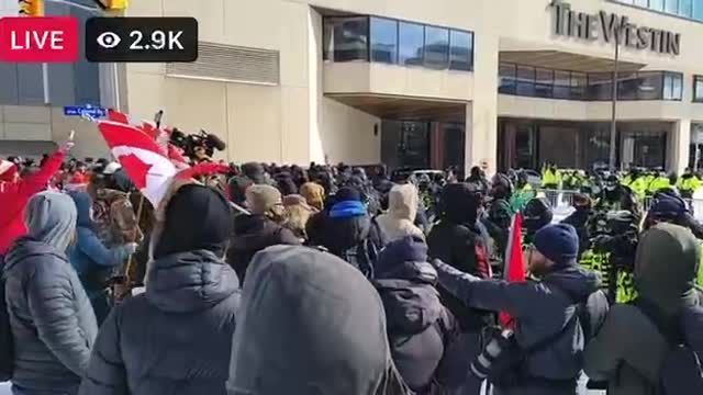 A standoff is underway between police and protestors in downtown Ottawa.