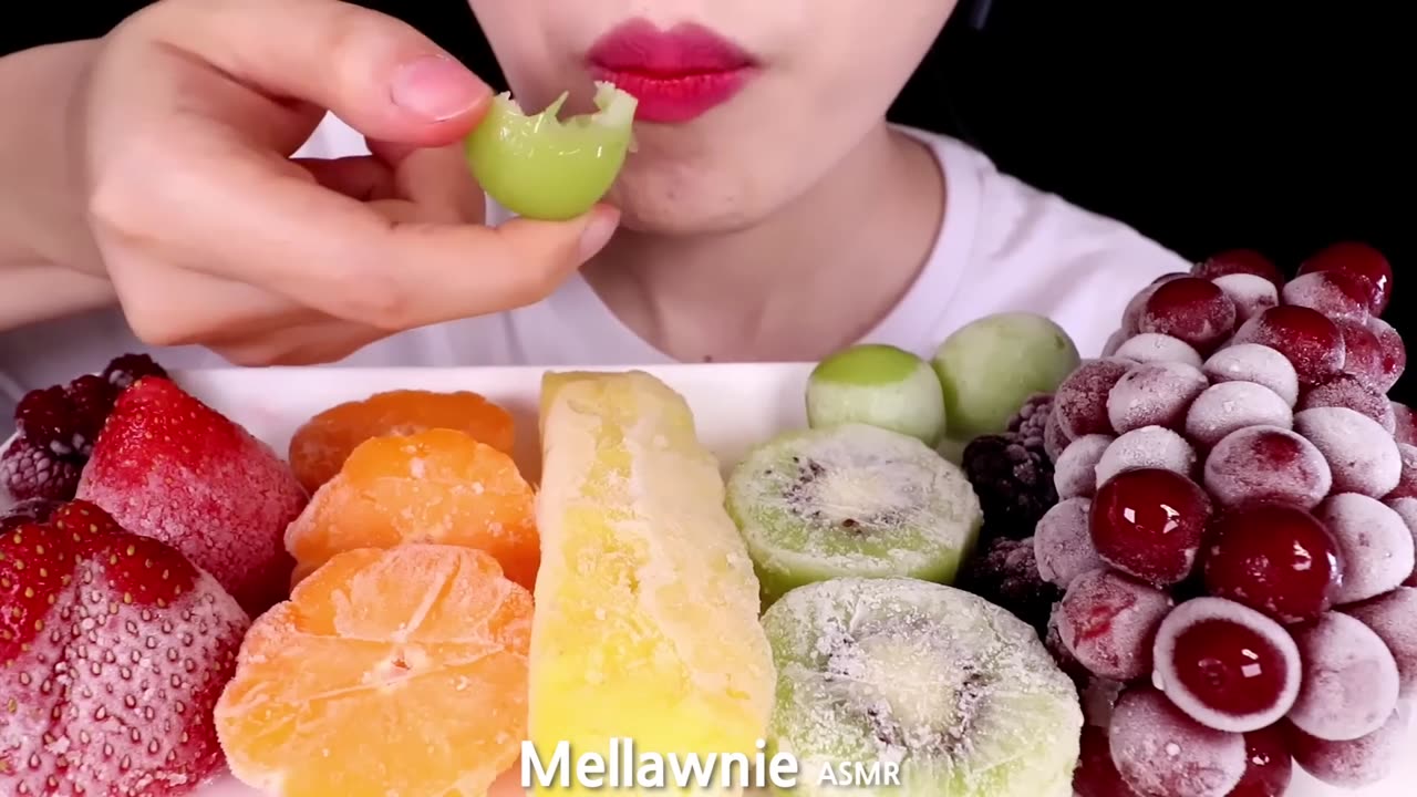 ASMR FROZEN FRUITS STRAWBERRY, GRAPE, KIWI, PINEAPPLE, BLACKBERRY etc. EATING SOUNDS (1080p)