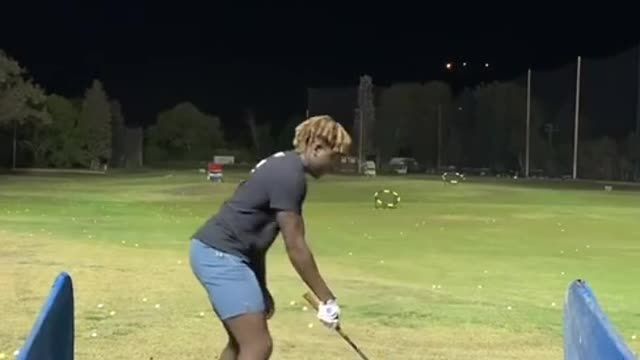 Guy Takes Several One Handed Golf Shots One After Another