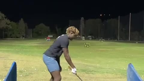 Guy Takes Several One Handed Golf Shots One After Another