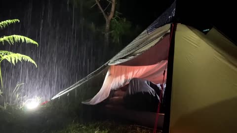 Solo Camping in Heavy Rain - NONSTOP Rain, Thunder - Relax, Eat, Coffee at Night, ASMR