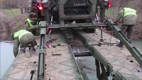 Russian Army Engineering Vehicle On Land And In Water