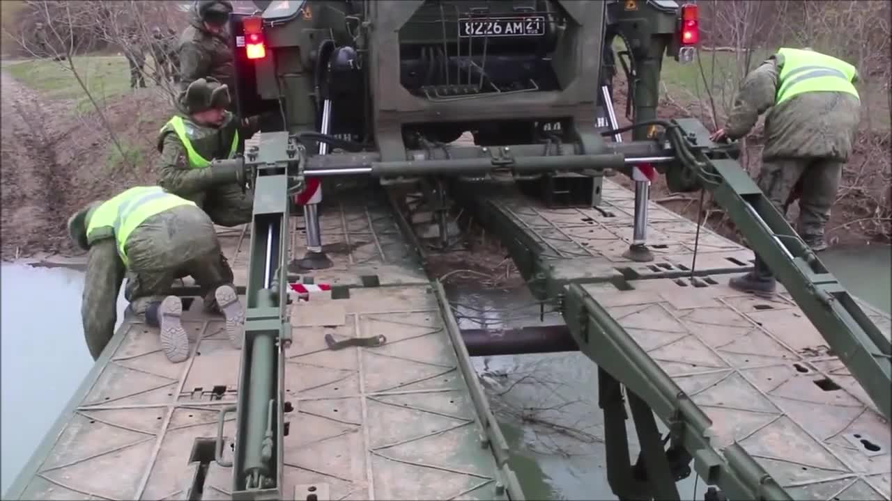 Russian Army Engineering Vehicle On Land And In Water