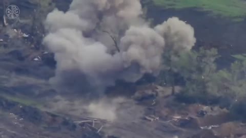 Drone footage of Russian positions being shelled by Ukrainian artillery