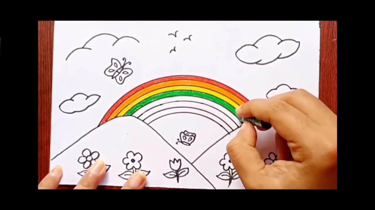 how to draw a Rainbow scenery drawing