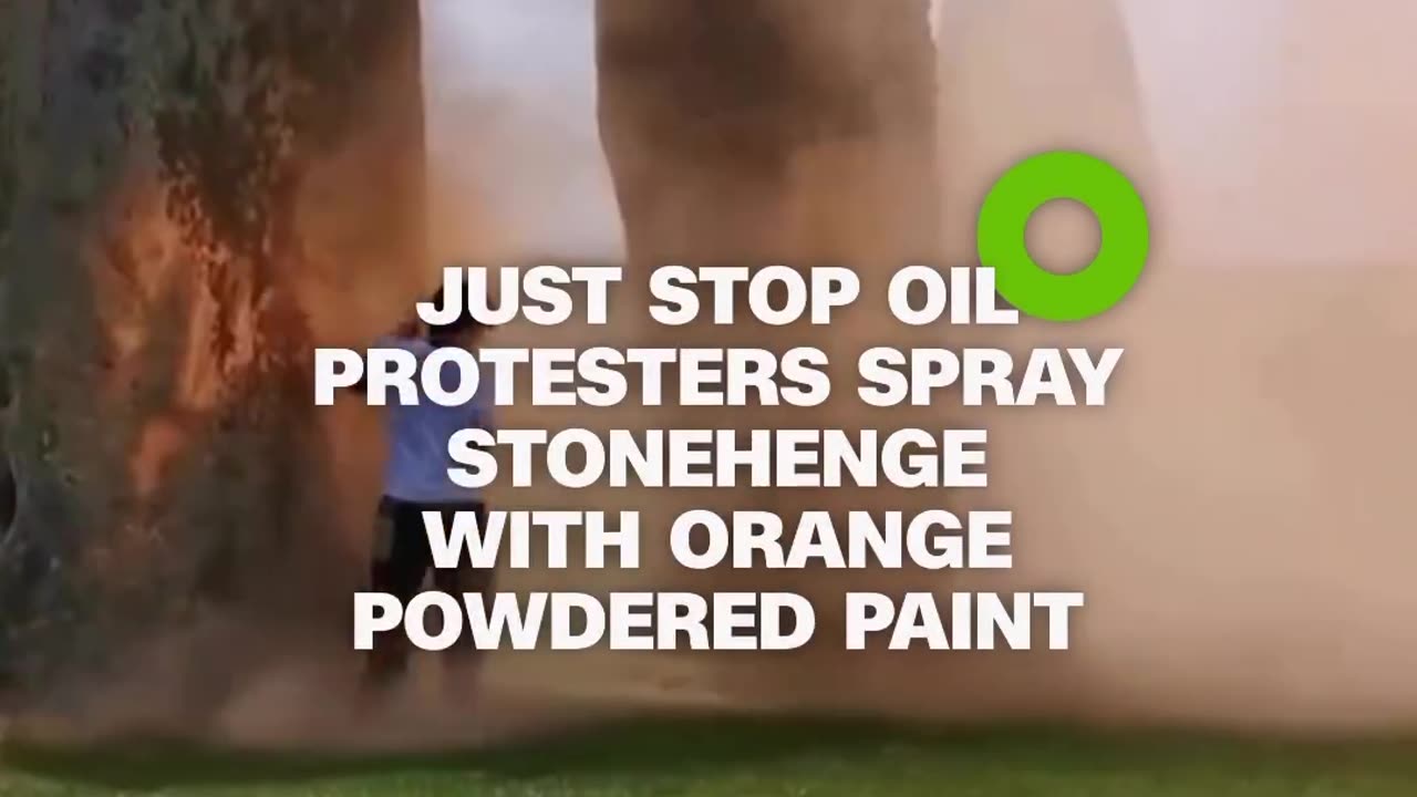 Environmental protestor in the uk spray famous stones