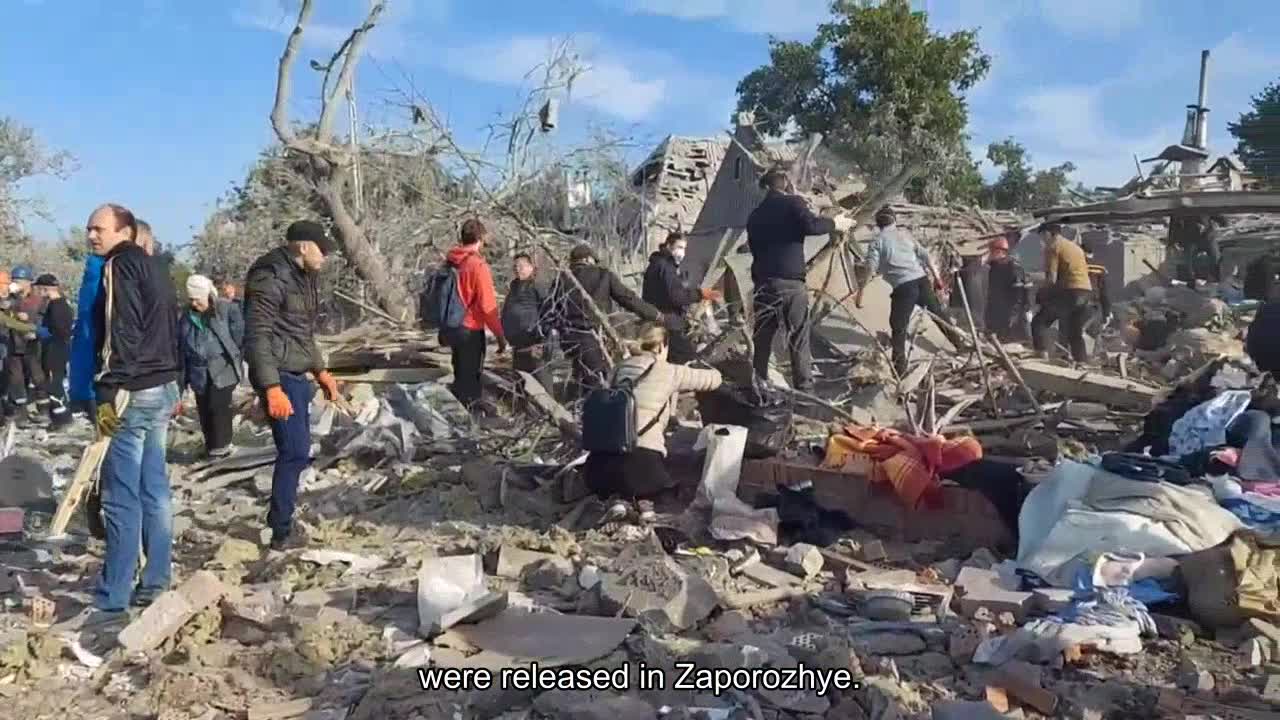 Consequences of the arrival of one of the Russian missiles, which were fired over Zaporizhzhia toda