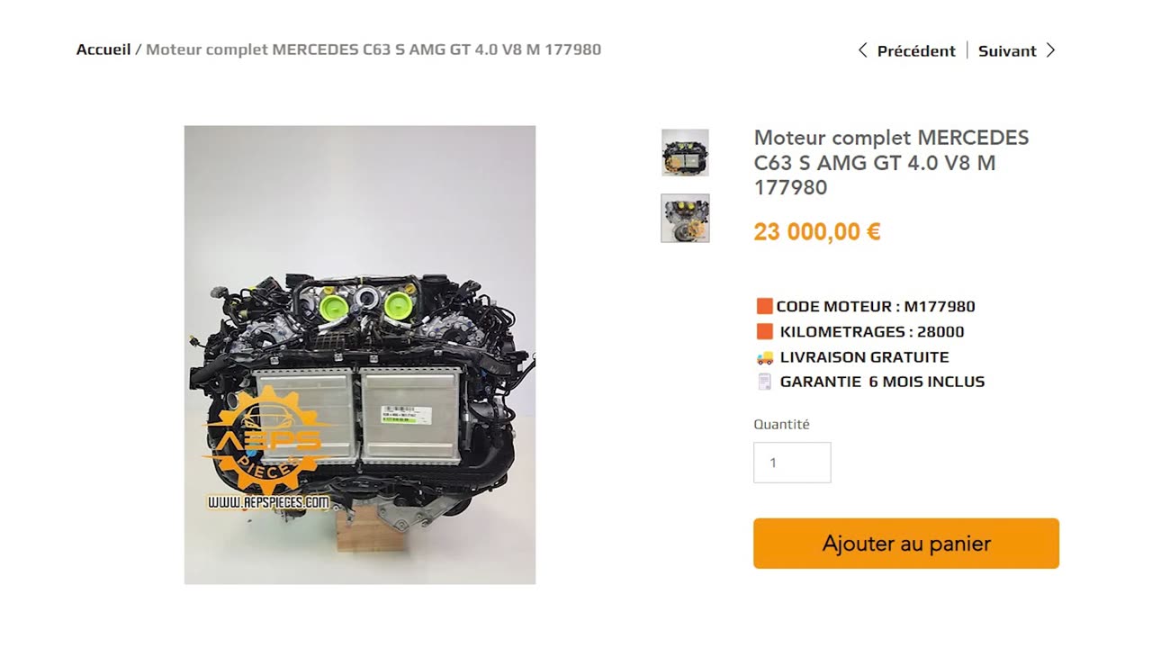 Moteur complet MERCEDES C63 S AMG GT 4.0 V8 M 177980