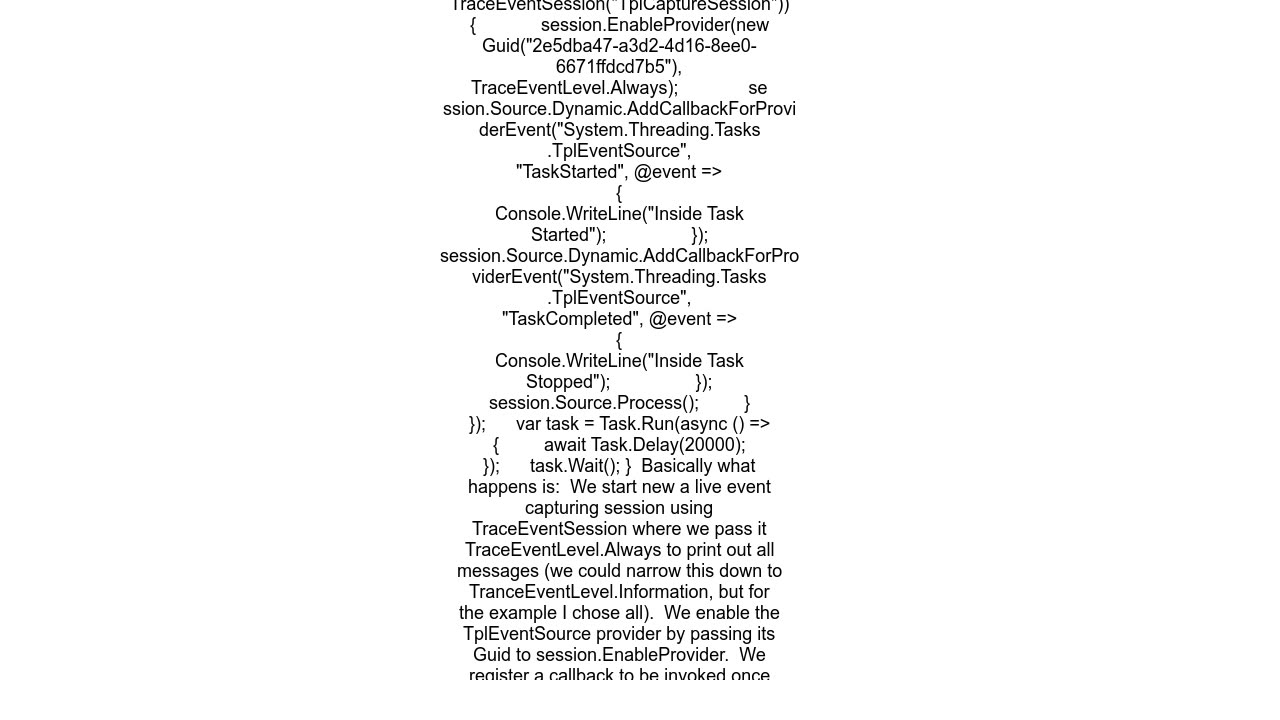 How do I listen to TPL TaskStartedTaskCompleted ETW events