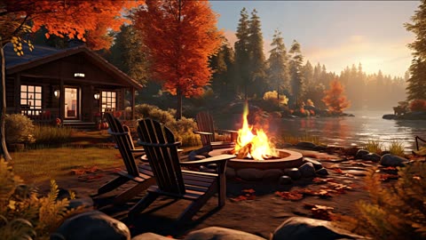 Beautiful Illustrated Campfire Scene on a lake in the fall #Nature #Camping