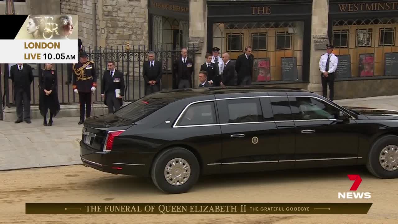 US President Joe Biden and wife Jill arrive at Queen's funeral in 'The Beast'