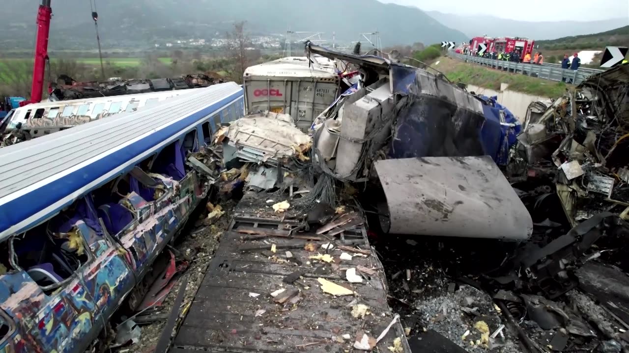 Drone footage shows extent of Greece train crash