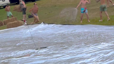 Senderland Athletes On Slip And Slide