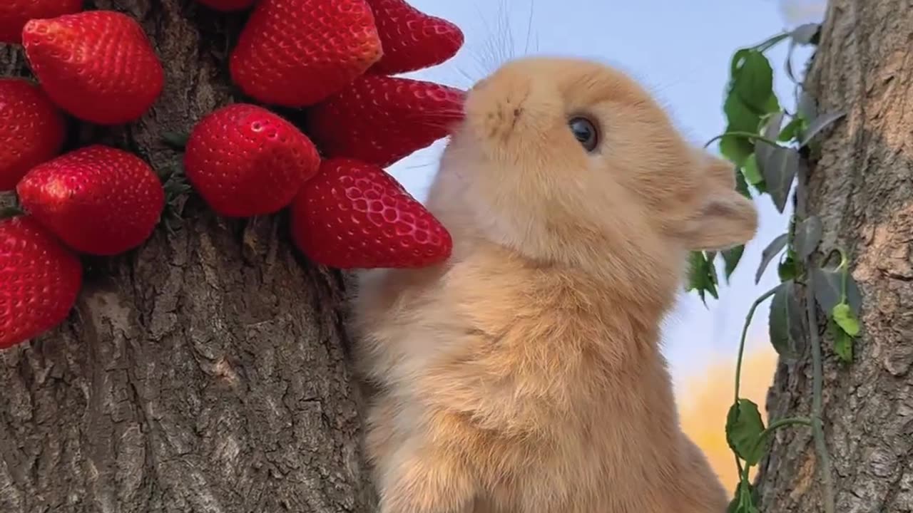 rabbit eat strawberry