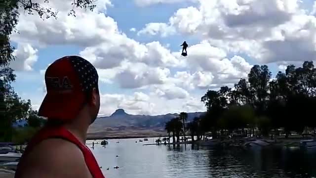 Guy with Jetpack Flies Over Lake Havasu