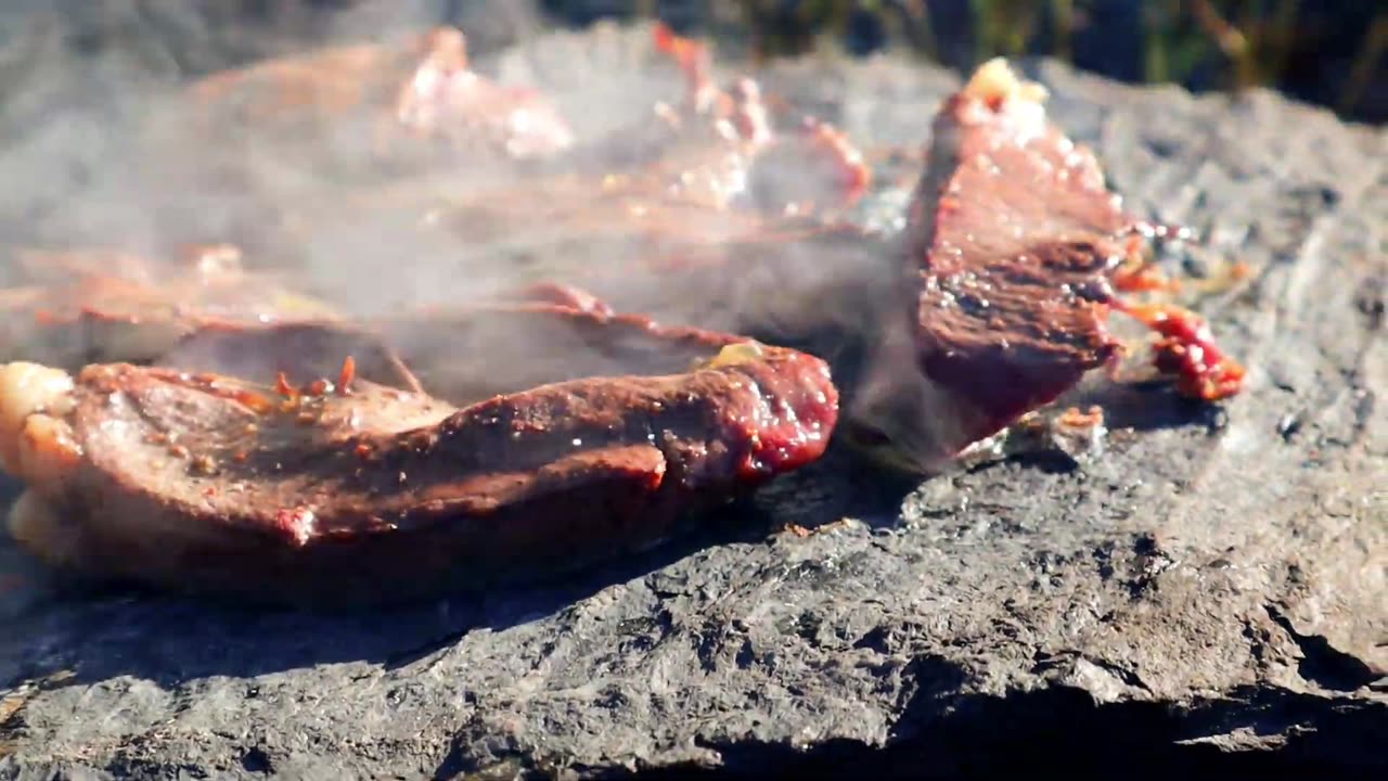 How to Cooking _ Beef Heart Roasted on Stone in the Wilderness ! Outdoor cooking ASMR