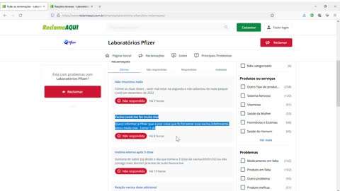 Reclameaqui - Pfizer - Proteger os vacinados não é dever dos NÃO vacinados, é dever da "vacina"