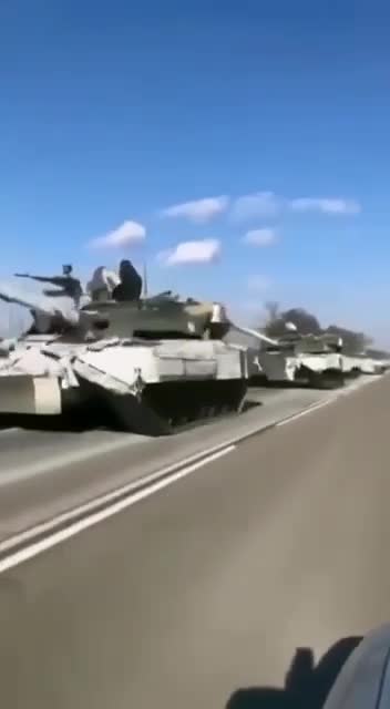 Convoy of Russian winter tanks heading to combat