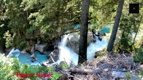 Gentle rain and waterfall with sounds of nature