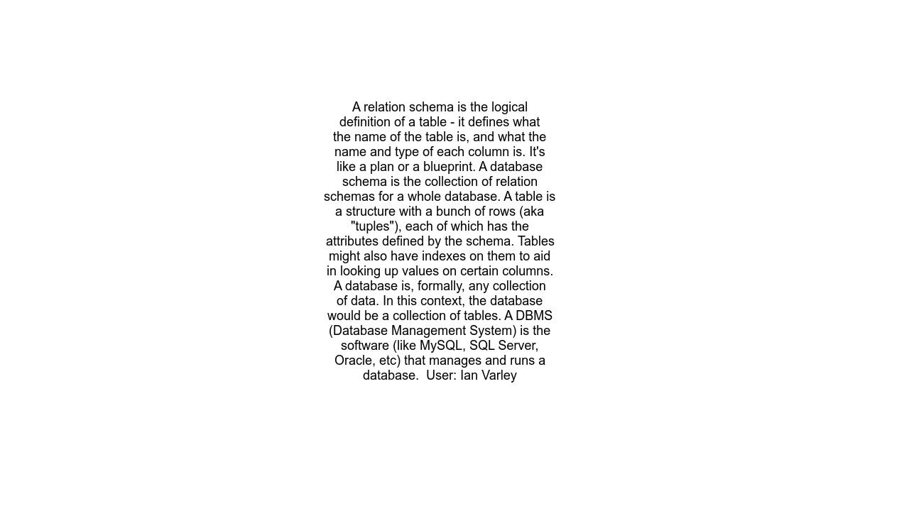 What is the difference between a schema and a table and a database