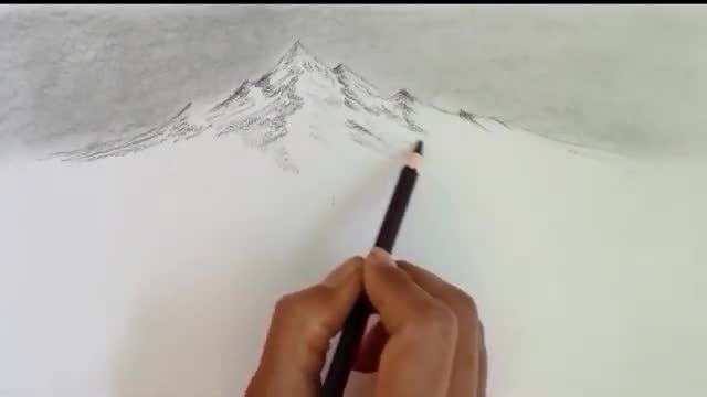 Pencil drawing landscape scenery/ Snow mountain landscape drawing with pencil