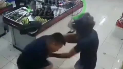 A robber gets welcomed to the Beatdown Buffet.