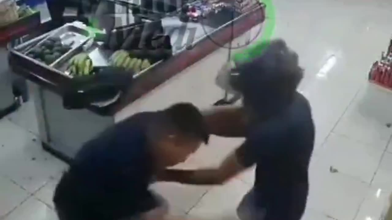 A robber gets welcomed to the Beatdown Buffet.