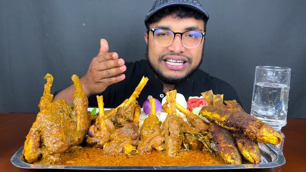 mutton curry with rice eating show