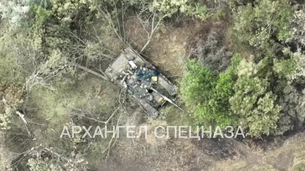 Un char T-72M1 ukrainien d'origine polonaise détruit dans la zone neutre de Kherson.