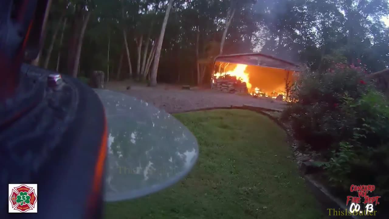 Bodycam footage shows firefighters battling shed/carport blaze in Concord