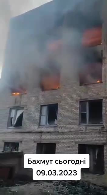 Burning Ukrainian base with foreign mercenaries in Bakhmut