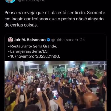 Pensa na inveja que o Lula está sentindo. Somente em locais controlados que o petista não é xingado