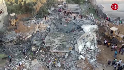 2023 Aerial View: Excavators at Work in Gaza - Rebuilding Amidst Rubble