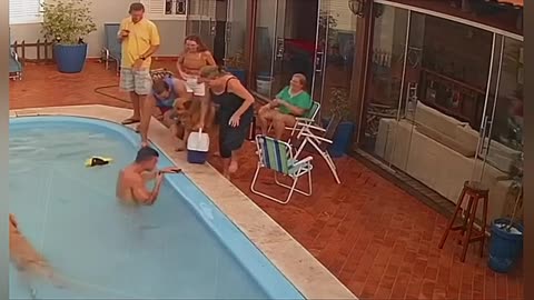 Guy Dives into Pool After Dropping His Phone