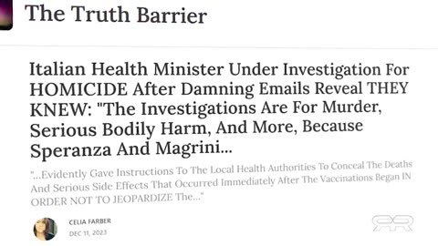 ITALIAN HEALTH MINISTER GAVE ORDERS TO CONCEAL VAXX DEATHS - NOW UNDER INVESTIGATION FOR MURDER