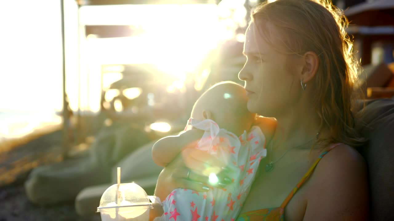 Mother enjoying a break with her baby