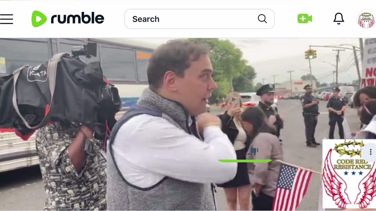 Congressman George Santos at a immigrant tent city in Queens, New York