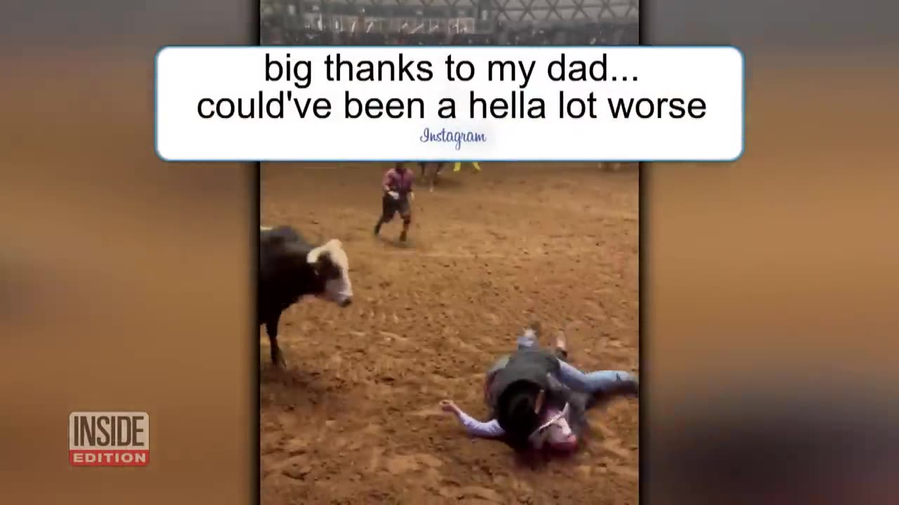 Knocked Out Cowboy saved from Bull's Horns by Dad