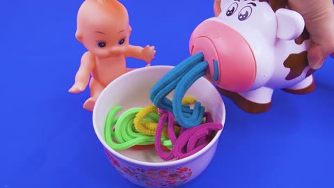 Satisfying Video l Make Colorful Playdoh Noodles With Cows Machine Cutting ASMR # 81 CraftBox