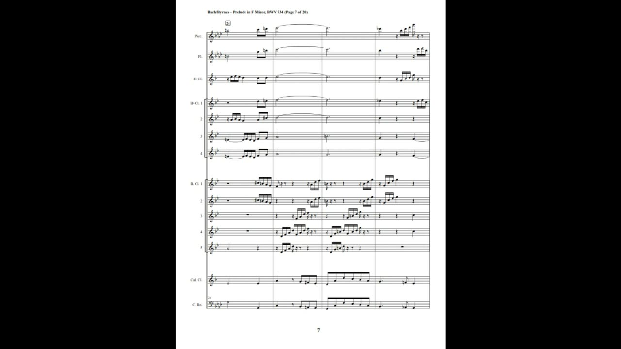 J.S. Bach – Prelude in F Minor, BWV 534 (Clarinet Choir + Piccolo, Flute & Contrabassoon)