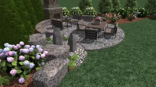 Back Yard with Fireplace Design in 3D