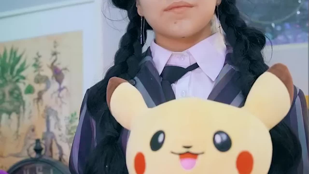 Wednesday Addams controls the Pokémon voodoo doll #trending #pokemon #wednesday