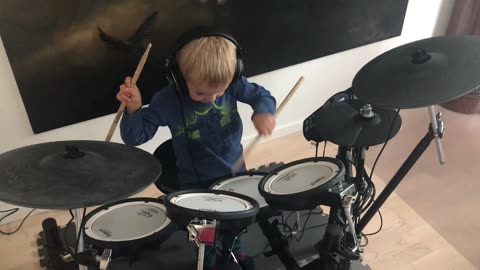 Kid boy play drums funny video