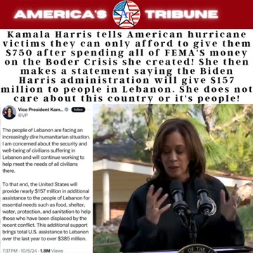 Harris gives $750 to hurricane victims and $157 million to Lebanon